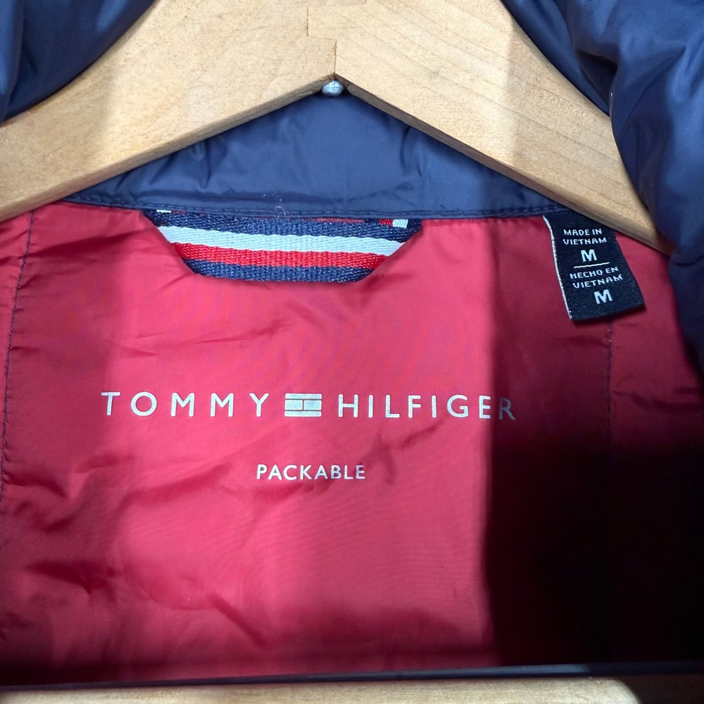 Tommy Hilfiger Mens Packable Puffer Jacket Colorblock Navy Red White 150AN796 M - Picture 4 of 12